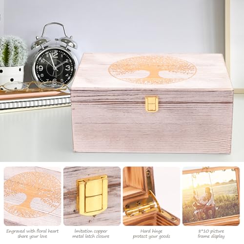 Tree of Life Larger Wooden Memory Keepsake Boxes With Hinged Lids and a photo frame inside the lid - Decorative Storage Bo...
