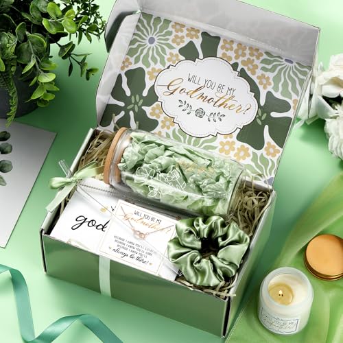 Singhoow 6 Pcs Godmother Proposal Gift Set, Will You Be My Godmother Gift Box, 16oz Glass Cup, Necklace & Scented Candle f...