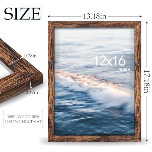 Fisnish 12x16 Picture Frame Brown, Classic Poster Frame for Horizontal or Vertical Wall Mounting, 1 Pack