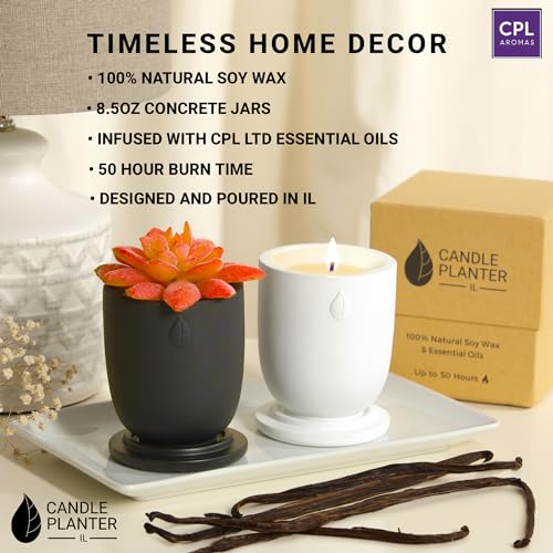 Matani Concrete Cement Candle Planter - Aromatherapy Soy, Dual Purpose Jar Gift (Black Sandalwood)