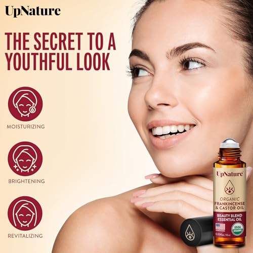 UpNature Beauty Castor Oil Roll On Eye Roller - 100% Organic Frankincense and Castor Oil for Face, Dark Circles, Fine Line...