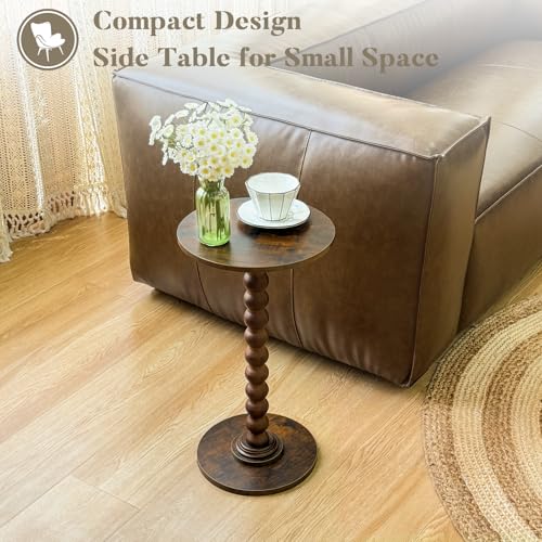 Fultyle Round Side Table, Small Drink Table for Small Spaces, Modern Accent Nightstand with Solid Wood Leg for Living Roo...