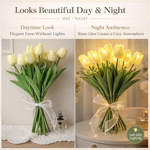 Radiant Romantic Tulip Light, 15PCS Twinkling Tree Tulips Lamp, LED Lighted Artificial Flowers that Never Fade, Tulip Ambi...