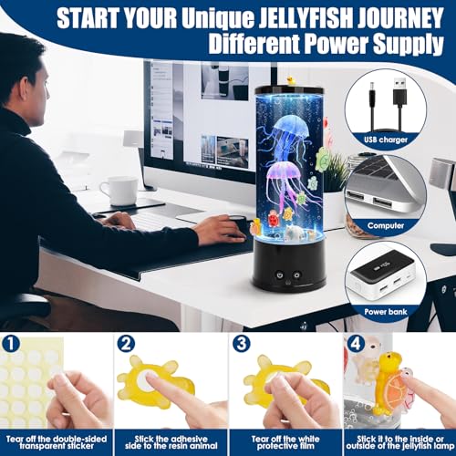 Jellyfish Lamp Sensory Light with Remote - 12" Color Changing Bubble Tube with Glow DIY Accessories - 17 Colors & 4 Modes ...