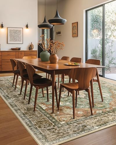 RELEANY Area Rugs 8'x10' Washable Non-Slip, Floral Vintage Distress Print Pattern Medallion Carpet for Living Room Bedroom...