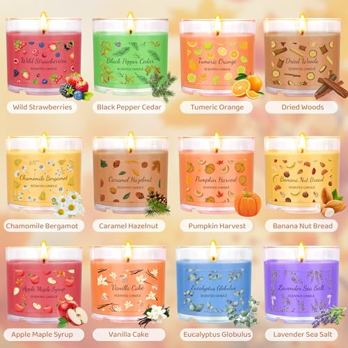 Fall Candles Bulk, 12 Pack Scented Candles for Home, Candle Set for Women, Small Soy Candles Scent of Pumpkin Vanilla Cara...