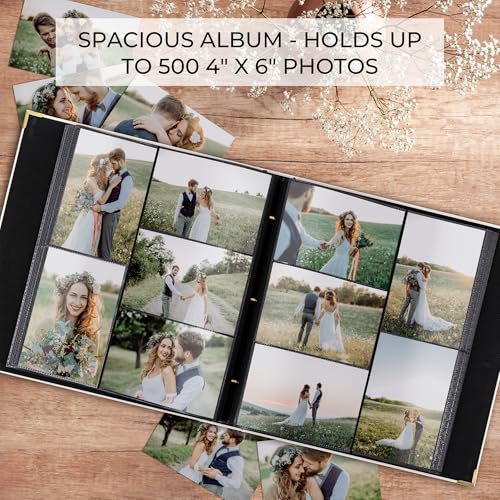 Beautiful Linen Photo Album For 4x6 Photos - Safely Holds Up To 500 Pictures of Unique Memories - The Perfect Large Photo ...