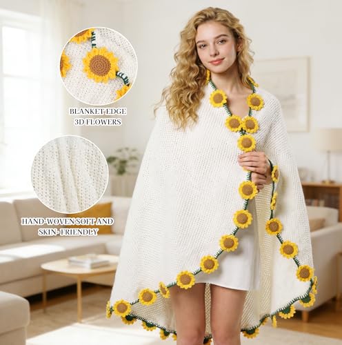 Sunflower Bouquet Blanket, Knitted Soft Cozy Flower Blanket Bouquet, Yellow Sunflower Gifts for Women Mothers Mom Grandma ...