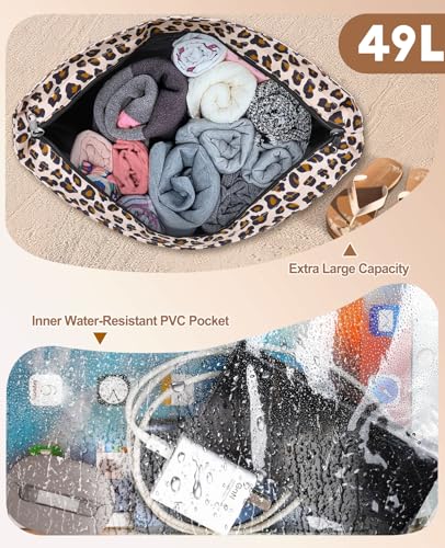 ISEYOU Beach Bag with Cooler, 49L Large Waterproof Sandproof Tote with Zipper, Foldable Travel Bag for Beach, Pool, Picnic