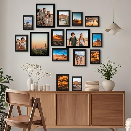 BESCRCL 15 Pack Real Glass Picture Frames Collage Wall Decor, Including 3pcs 8x10, 6pcs 5x7, 6pcs 4x6 Photo Frames for Gal...