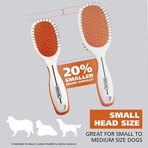 Wahl Premium Pet Double Sided Medium Pin Bristle Brush, Ergonomic Brush with Ergonomic Rubber Grips for Comfortable Brushi...