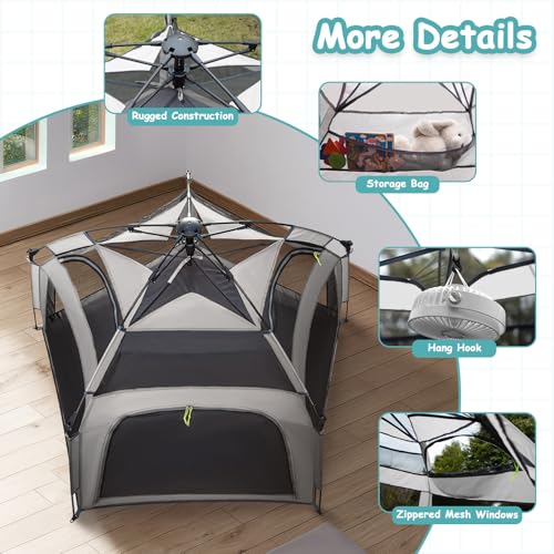 Funsland Baby Playpen Pop-up Tent - Outdoor & Indoor Play Tent for Beach with Canopy Travel Bag Portable Play Yard for Bab...