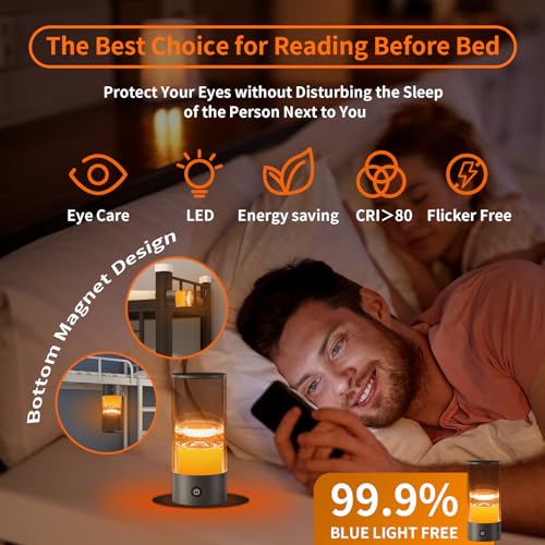 KAFIYA Improving Sleep Table-Night-Light to Relax Mood，Protect Eyes with Bedroom Dimmable-Light，Rechargeable Small Portabl...