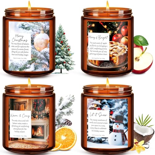 Christmas Candles Set, 4 Pack Xmas Scented Candles for Women, Winter Soy Candle for Home Scented Holiday Candle Gift Set, ...