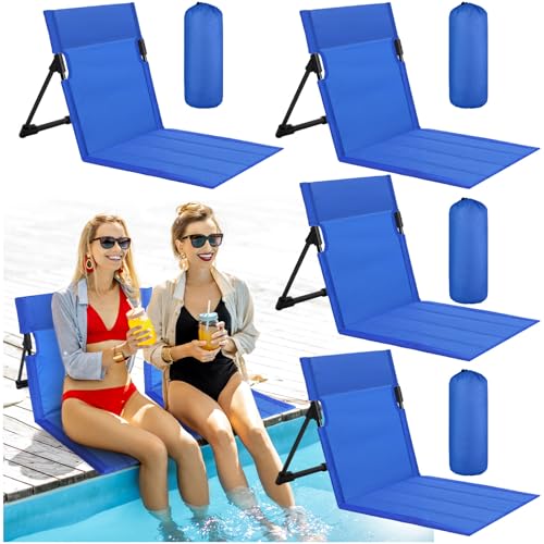 Karenhi 4 Pcs Foldable Poolside Chairs Portable Beach Chair Folding Seat for Edge of Pool Provide Back Support with Carry ...
