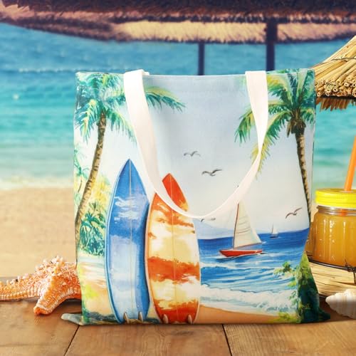 Bencailor 6 Beach Canvas Totes Bags Bulk 15 x 13 Inches Hawaii Gifts Summer Tote Bags Reusable Grocery Handbags for Women ...