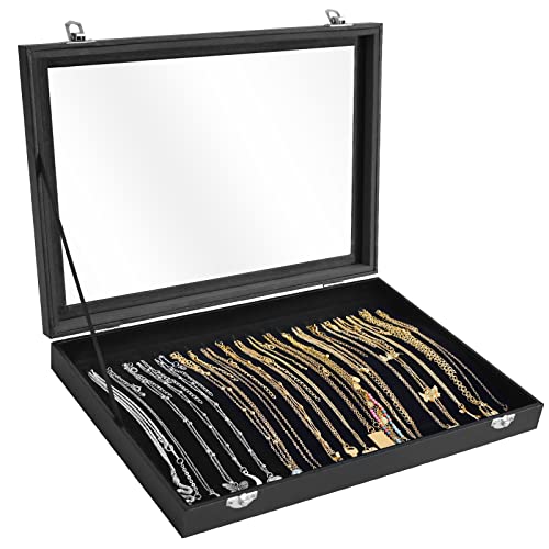 Siveit Premium Necklace Organizer Box - 20 Hooks Jewelry Tray with Transparent Lid - Display Box for Necklaces, Pendants -...