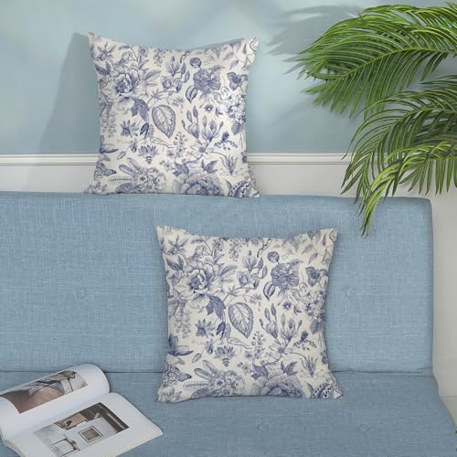 OFIRD Spring Pillow Covers 18x18 Pack of 2 Navy Blue Floral Throw Pillow Covers Outdoor Decoration Summer Flower Pillowcas...
