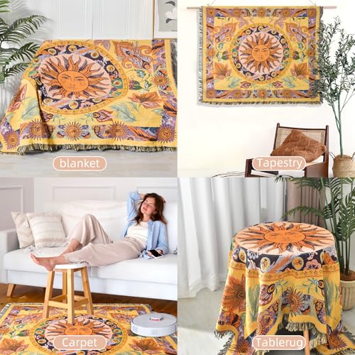 Shesyuki Boho Throw Blanket Reversible Cotton Bohemian Tapestry Hippie Room Decor Outdoor Blanket Double Sided (National S...