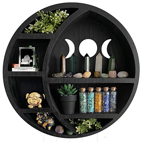 Ella & Emma Wooden Moon Shelf for Crystals - Crescent Moon Crystal Shelf, Storage & Wall Hanging Shelves for Bedroom Aesth...
