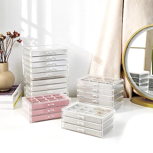 ProCase Earring Holder Organizer Jewelry Box with 5 Drawers, Acrylic Clear Earring Case with Adjustable Velvet Trays for W...