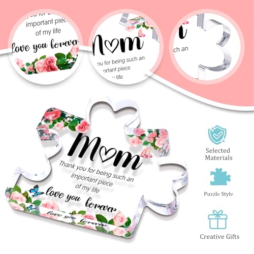 Mothers Day Mom Gifts for Mom Grandma Wife from Husband Daughter Son -Cute Engraved Acrylic Block Puzzle Piece - Mother's,...