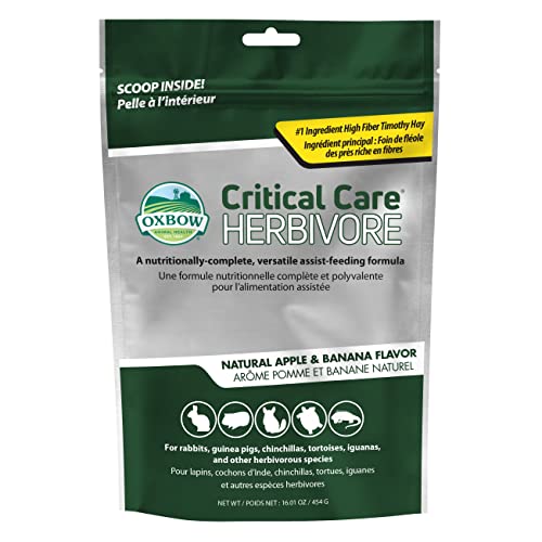 Oxbow Critical Care Herbivore, Emergency Rabbit & Guinea Pig Food, Natural Apple Banana Flavor, Critical Care Herbivore, A...