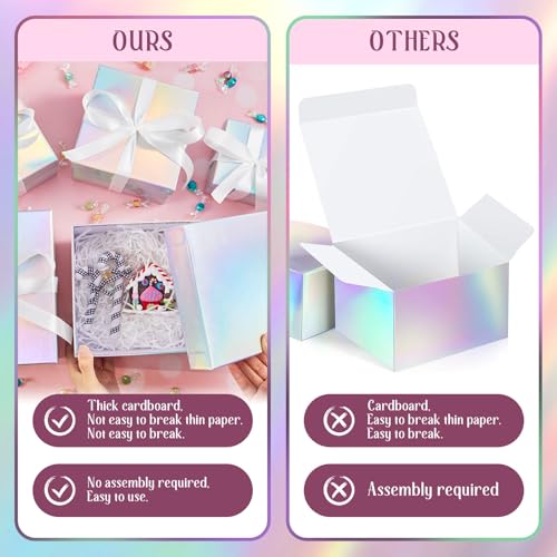 Fulmoon 4 Pack Holographic Silver Square Nesting Gift Boxes with Lids Set Assorted Sizes 7in 6in 5in 4in with Ribbon for W...
