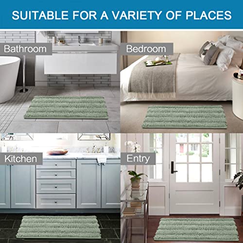 H.VERSAILTEX Sage Bathroom Rugs, Bath Mat Set of 2 Extra Thick Chenille Striped Pattern Shaggy Bath Rugs for Bath Room, No...
