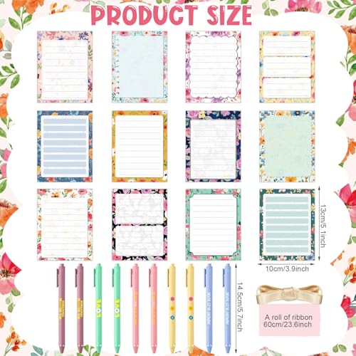 Marspark 108 Pcs Spring Gifts Bulk Flower Sticky Notes with Pens and Ribbons Floral Notepads Self-Adhesive Memo Pads Ballp...