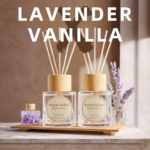 Reed Diffuser Set, Binca Vidou Lavender & Vanilla Natural Scent Oil Diffusers with Sticks for Home Office Bathroom Aromath...