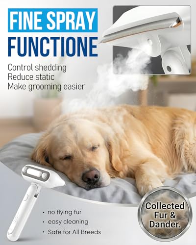 Spray Deshedding Brush for Cats & Dogs, 2-in-1 Mist Grooming Tool with Undercoat Removal, Anti-Static Pet Hair Remover, Ge...