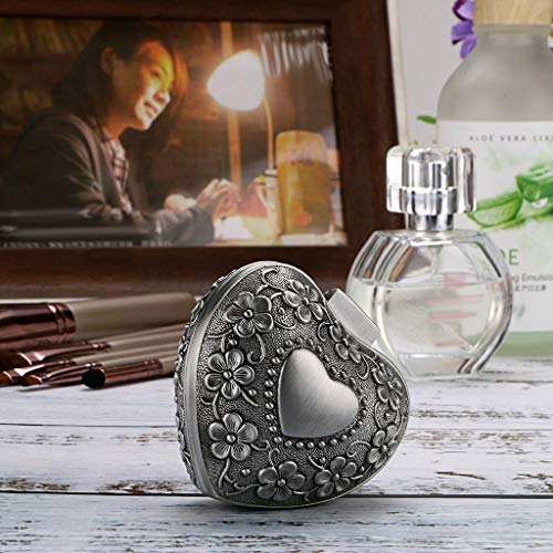 Hipiwe Vintage Heart Shape Jewelry Box - Small Antique Ring/Earrings/Necklace Storage Organizer Case, Metal Treasure Chest...