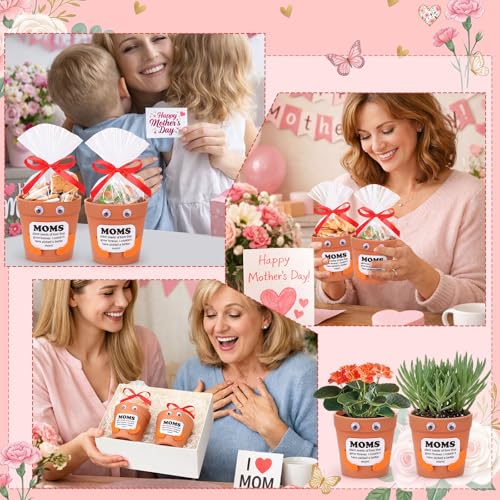 Hollowfly 24 Sets Mother's Day Crafts Bulk DIY Mom Gifts with 24 Pots 24 Gift Bags 24 Cards 50 Felts 50 Eyes Mother's Day ...