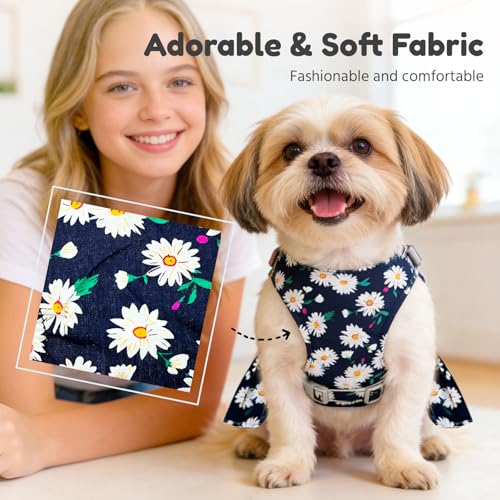 BAEJMJK Dog Dress Bowknot Harness Leash Set for Small Dogs Cats Daisy Floral Girl Dog Dresses Cute Puppy Princess Clothes ...