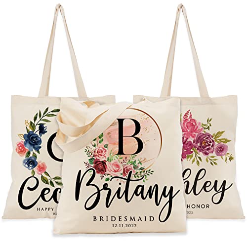 Zexpa Apparel Personalized Floral Initial Tote Bags for Women – Custom Name Monogram Gift for Mom, Grandma, or Wife – Brid...