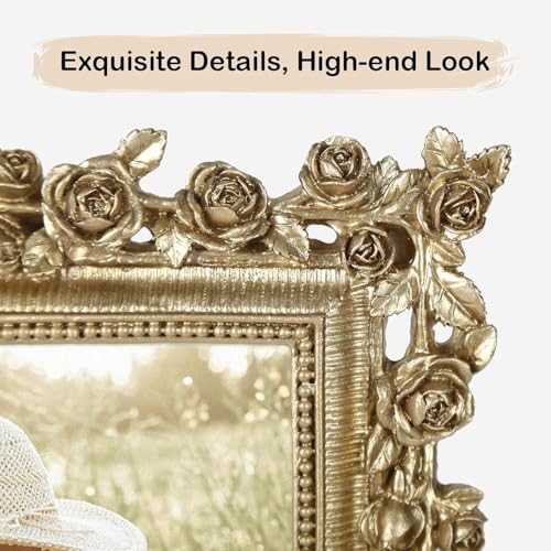 FOLKOR 5x7 Wedding Frame Gold, 2 Pack Decorative Picture Frame with Stand for Tabletop Shelf Decor, Antique Brass Floral P...