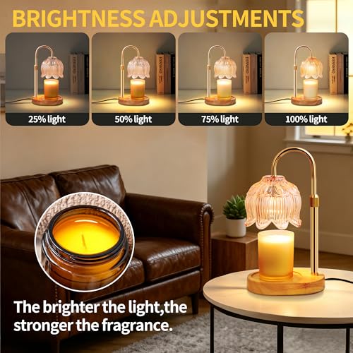 Flower Candle Warmer Lamp for Jar Candles with Timer & Dimmer, Adjustable Height Fits Large Jars up to 7.08" Tall, Flamele...