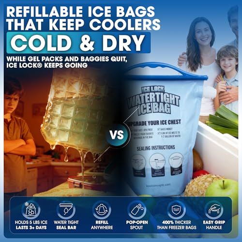 Large Leakproof Ice Bag. Reusable Ice Pack for Cooler - Long Lasting Instant Cooler Ice Packs - Drop in Cubed Ice to Make ...