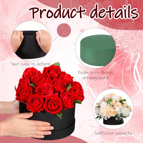 Nuenen Round Gift Box with Lid & Floral Foam Set, Black, 2 pcs, Gift Boxes for Flowers for Mother's Day Bridesmaid Wedding...