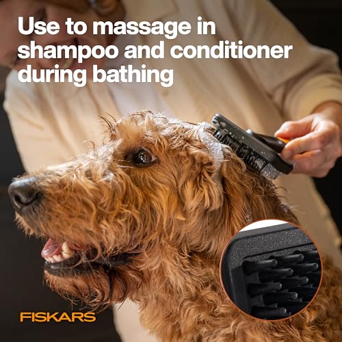 Fiskars Pet, Cat and Dog Brush, Fine Bristles & SoftGrip Handle for Gentle Grooming and Deshedding, Cat and Dog Supplies, ...