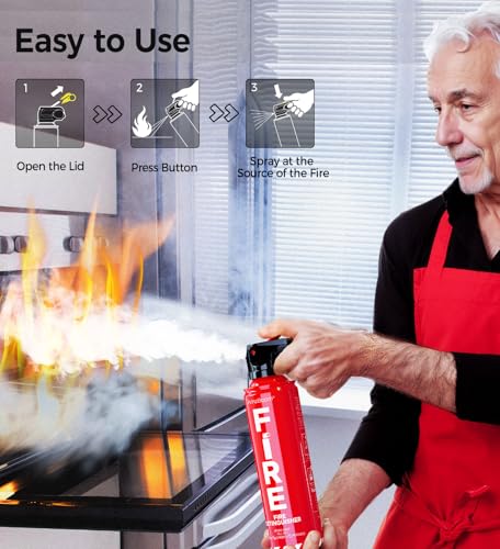 AmzBoom 2-Pack Fire Extinguisher for Home, Kitchen, Car, and Grill with Mounting Bracket– Extinguishing Spray, Compact A, ...