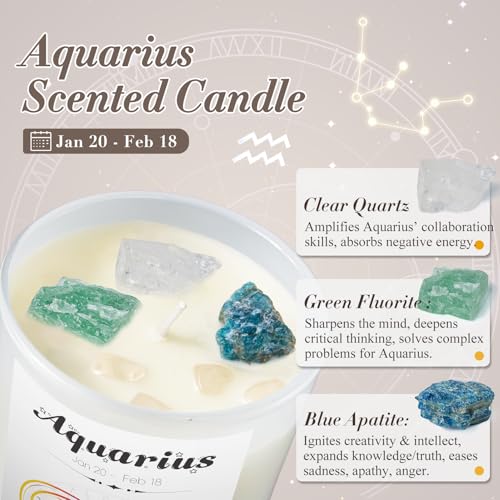 Aquarius Gifts for Women, Zodiac Aquarius Candle with Healing Crystals, Astrology Birthday Gifts for Women, Mom, Sister, F...