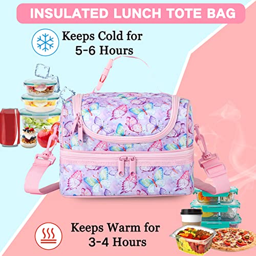 VASCHY Lunch Box Bag Kids, Insulated Two Compartments Bento Cooler Bags for Girls w Shoulder Strap for School,Daycare,Kind...