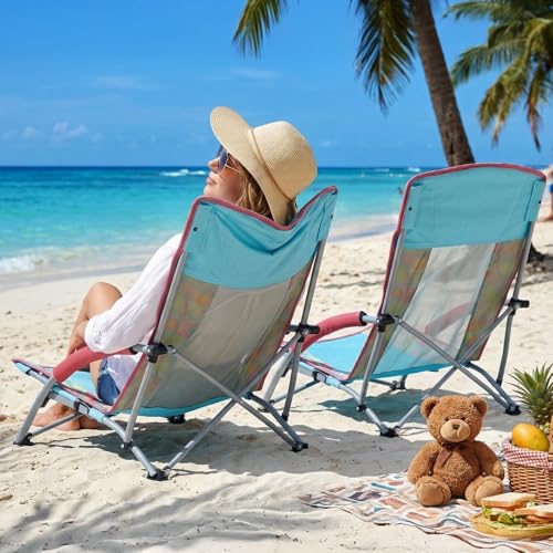 Portal Low Beach Chair for Adults - Heavy Duty 350 lbs Weight Capacity Folding Portable Sand Chair, Breathable Mesh Outdoo...