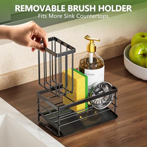 Cisily Sink Caddy Sponge Holder for Kitchen with Brush Holder and Stainless Steel Self Drain Tray, Rustproof Kitchen Sink ...