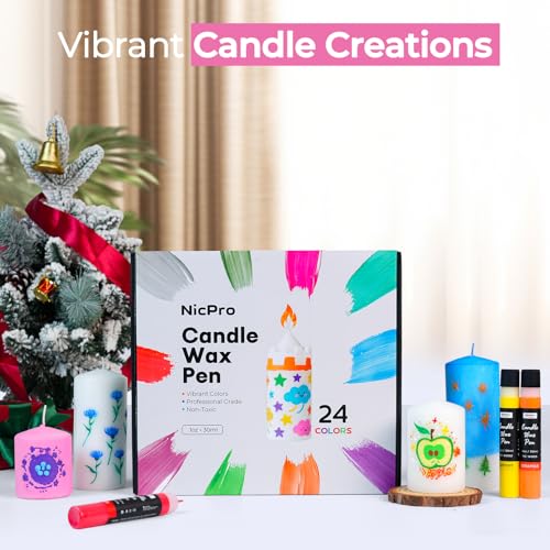 Nicpro Candle Wax Pen, 24 Colors 3D Candle Paint Include Glitter Silver Gold, Safe DIY Candle Making & Painting Kit, Dry F...