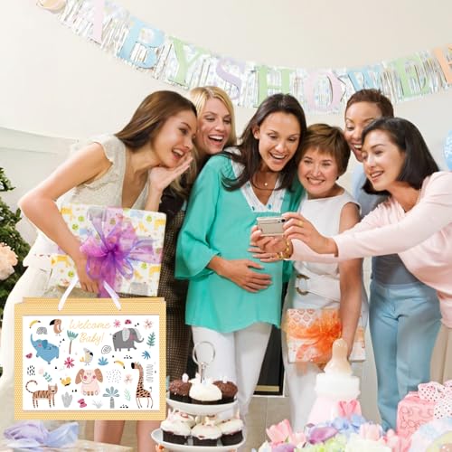 woric 14.5" Baby Gift Bag for Baby Shower with Tissue Paper and Greeting Cards for Boys Girls Birthday Party(Cute Animals)