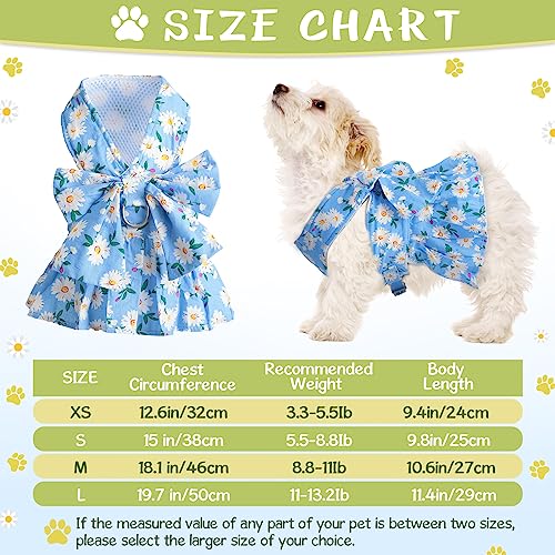 Sanwuta 4 Pack Harness Dog Dress Bowknot Leash Set Floral Princess Dog Harness Dress Vest with Leash Pet Doggy Outfits for...