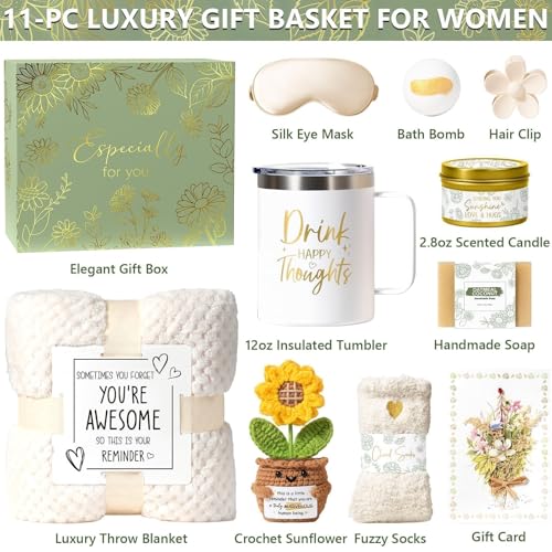 Birthday Gifts for Women Self Care Get Well Soon Gift Baskets, Spa Care Package Thinking of You Gift Set, Sympathy Inspira...